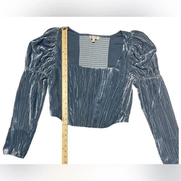 Wayf Velvet Bustier Corset Top Juliet Sleeves in Color Slate Womens Size Medium - Picture 16 of 16